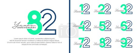Téléchargez les photos : Ensemble de logo anniversaire style plat bleu et vert sur fond blanc pour la célébration - en image libre de droit