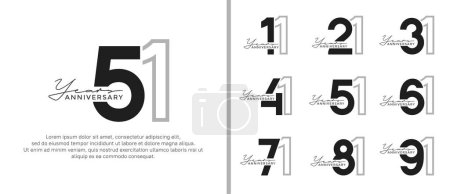Téléchargez les illustrations : Ensemble de logo anniversaire style plat noir sur la couleur grise pour la célébration - en licence libre de droit