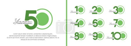 Ilustración de Conjunto de aniversario logotipo estilo plano de color verde sobre fondo blanco para la celebración - Imagen libre de derechos