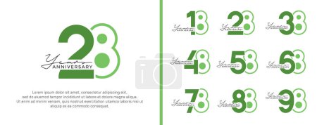 set of anniversary logo style flat green color on white background for celebration