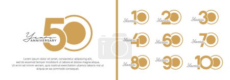 Ilustración de Conjunto de aniversario logotipo estilo plano color oro sobre fondo blanco para la celebración - Imagen libre de derechos