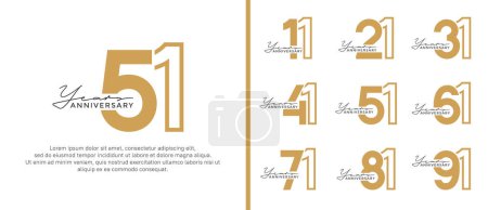 conjunto de aniversario logotipo estilo plano color oro sobre fondo blanco para la celebración