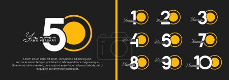Téléchargez les illustrations : Ensemble de logo anniversaire style plat jaune et blanc pour la célébration - en licence libre de droit