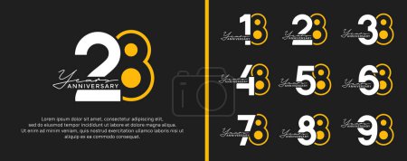 conjunto de aniversario logotipo estilo plano amarillo y blanco color para la celebración