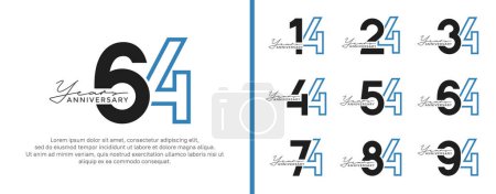 set of anniversary logo style flat black and blue color for celebration