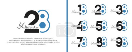 Illustration for Set of anniversary logo style flat black and blue color for celebration - Royalty Free Image