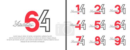 conjunto de aniversario logotipo estilo plano rojo y negro color para la celebración