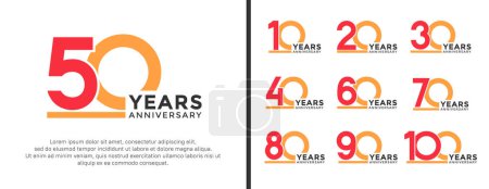 Téléchargez les illustrations : Ensemble de logo anniversaire style plat rouge et orange pour la célébration - en licence libre de droit