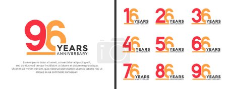 ensemble de logo anniversaire style plat rouge et orange pour la célébration