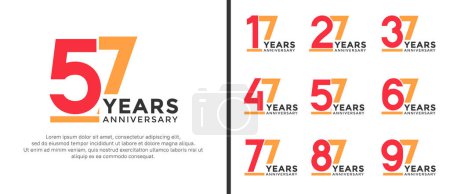 set of anniversary logo style flat red and orange color for celebration