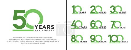 Ilustración de Conjunto de aniversario logo estilo plano color verde para la celebración - Imagen libre de derechos