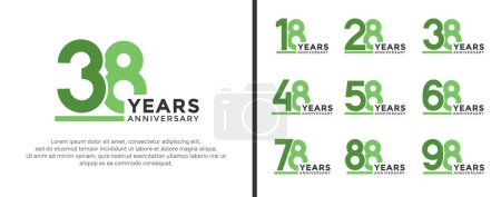 Illustration for Set of anniversary logo style flat green color for celebration - Royalty Free Image