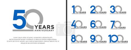Ilustración de Conjunto de aniversario logotipo estilo plano azul y gris color para la celebración - Imagen libre de derechos