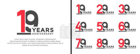 ensemble de logo anniversaire style plat rouge et noir pour la célébration