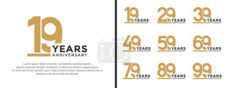 conjunto de aniversario logotipo estilo plano de oro y color negro para la celebración