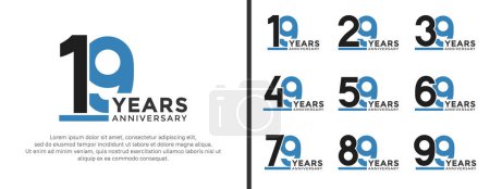 conjunto de aniversario logotipo de estilo plano de color negro y azul para la celebración