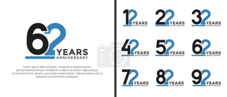 conjunto de aniversario logotipo de estilo plano de color negro y azul para la celebración