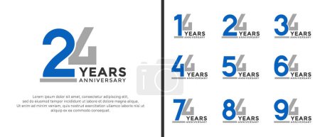 Illustration for Set of anniversary logo style flat blue and grey color for celebration - Royalty Free Image