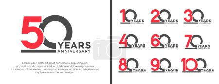 Téléchargez les illustrations : Ensemble de logo anniversaire style plat rouge et noir pour la célébration - en licence libre de droit