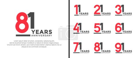 conjunto de aniversario logotipo estilo plano rojo y negro color para la celebración
