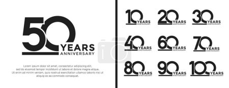 Ilustración de Set of anniversary logo style flat black color on white background for celebration - Imagen libre de derechos