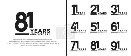 conjunto de aniversario logotipo estilo plano color negro sobre fondo blanco para la celebración