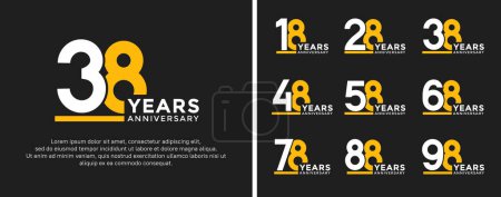 Illustration for Set of anniversary logo style flat white and yellow color for celebration - Royalty Free Image