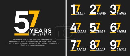 set of anniversary logo style flat white and yellow color for celebration