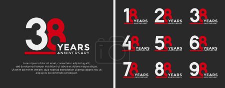 Illustration for Set of anniversary logo style flat white and red color for celebration - Royalty Free Image