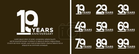 set of anniversary logo style flat white color on brown background for celebration