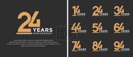 Illustration for Set of anniversary logo style flat gold and white color on black background for celebration - Royalty Free Image
