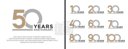 Téléchargez les illustrations : Ensemble de logo anniversaire style plat or et couleur grise sur fond blanc pour la célébration - en licence libre de droit