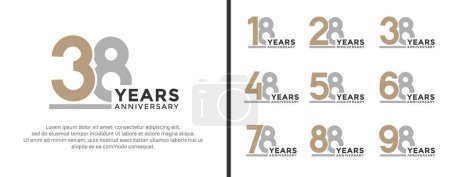 set of anniversary logo style flat gold and grey color on white background for celebration