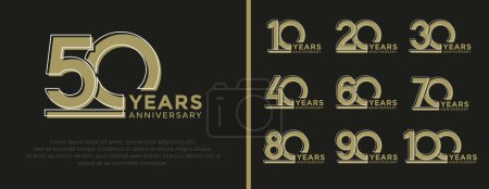 Ilustración de Set of anniversary logo style flat gold color on black background for celebration - Imagen libre de derechos