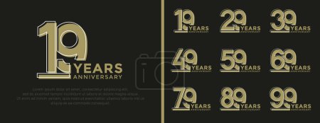 conjunto de aniversario logotipo estilo plano color oro sobre fondo negro para la celebración