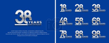 conjunto de aniversario logotipo estilo color plata sobre fondo azul para la celebración