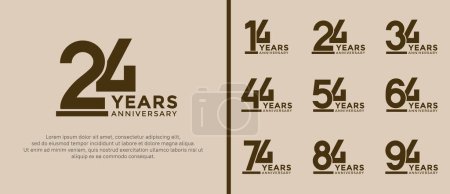 Illustration for Set of anniversary logo style brown color on soft brown background for celebration - Royalty Free Image