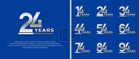 Illustration for Set of anniversary logo style silver color on blue background for celebration - Royalty Free Image