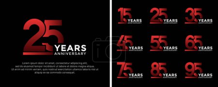 Téléchargez les photos : Ensemble de logo anniversaire de style rouge et blanc couleur sur fond noir pour la célébration - en image libre de droit
