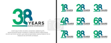 Ilustración de Conjunto de aniversario logotipo estilo color verde sobre fondo blanco para la celebración - Imagen libre de derechos
