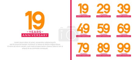 Téléchargez les photos : Ensemble de logo anniversaire de style orange et violet couleur sur fond blanc pour la célébration - en image libre de droit