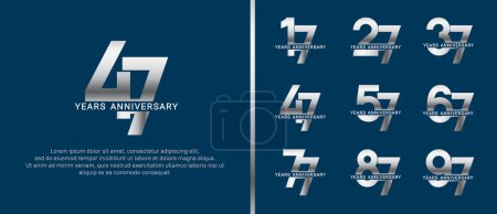 set of anniversary logo style silver and white color on blue background for celebration