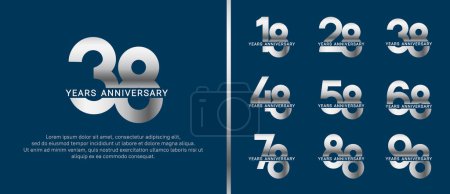 set of anniversary logo style silver and white color on blue background for celebration