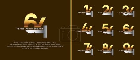 Illustration for Set of anniversary logo style silver and gold color on brown background for celebration - Royalty Free Image