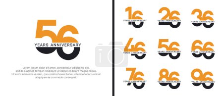 ensemble de logo anniversaire de style noir et orange couleur sur fond blanc pour la célébration