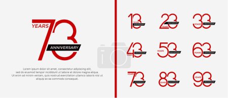 Illustration for Set of anniversary logo red color and black ribbon on white background for celebration moment - Royalty Free Image