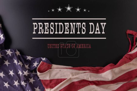 Photo for Happy presidents day concept with flag of the United States on dark background for top view concept - Royalty Free Image