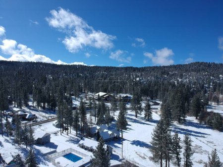 Big Bear with snow from a drone