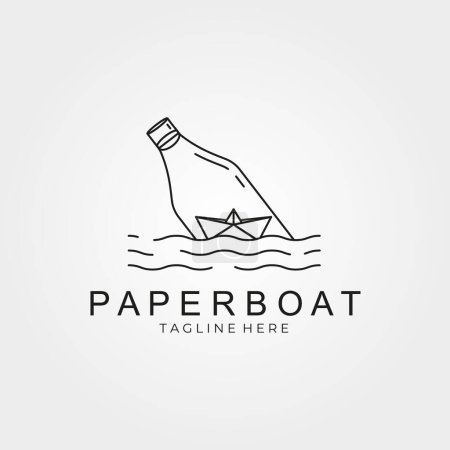 style d'art de ligne de bateau en papier, illustration vectorielle de logo, bateau en papier et conception de logo de bouteille flottante