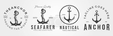 set , collection anchor logo vector vintage illustration, luxury design of anchor, sign and symbol